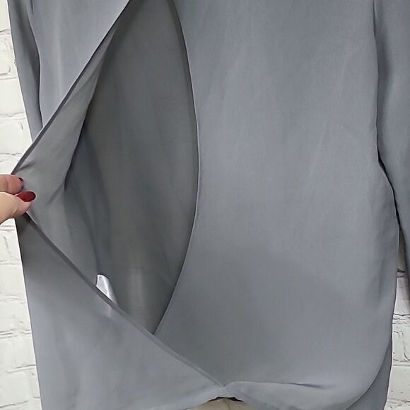 Banana Republic Petite Small Gray Silky Soft Sheer Open Back Blouse Minimalist - Picture 10 of 10